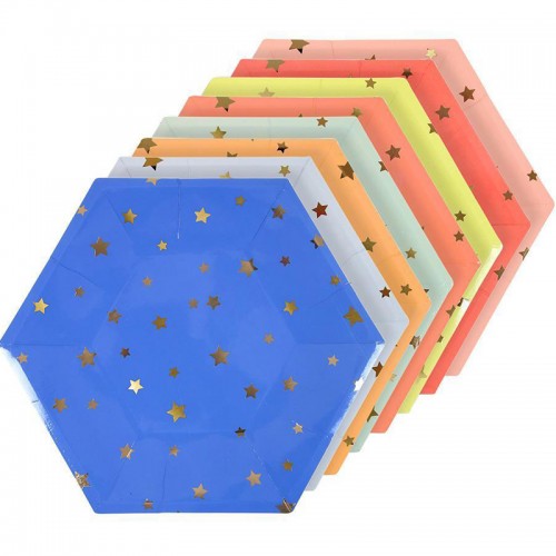 Pratos Hexágono Cores Estrelas